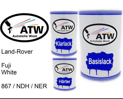 Land-Rover, Fuji White, 867 / NDH / NER: 500ml Lackdose + 500ml Klarlack + 250ml Härter - Set, von ATW Autoteile West.